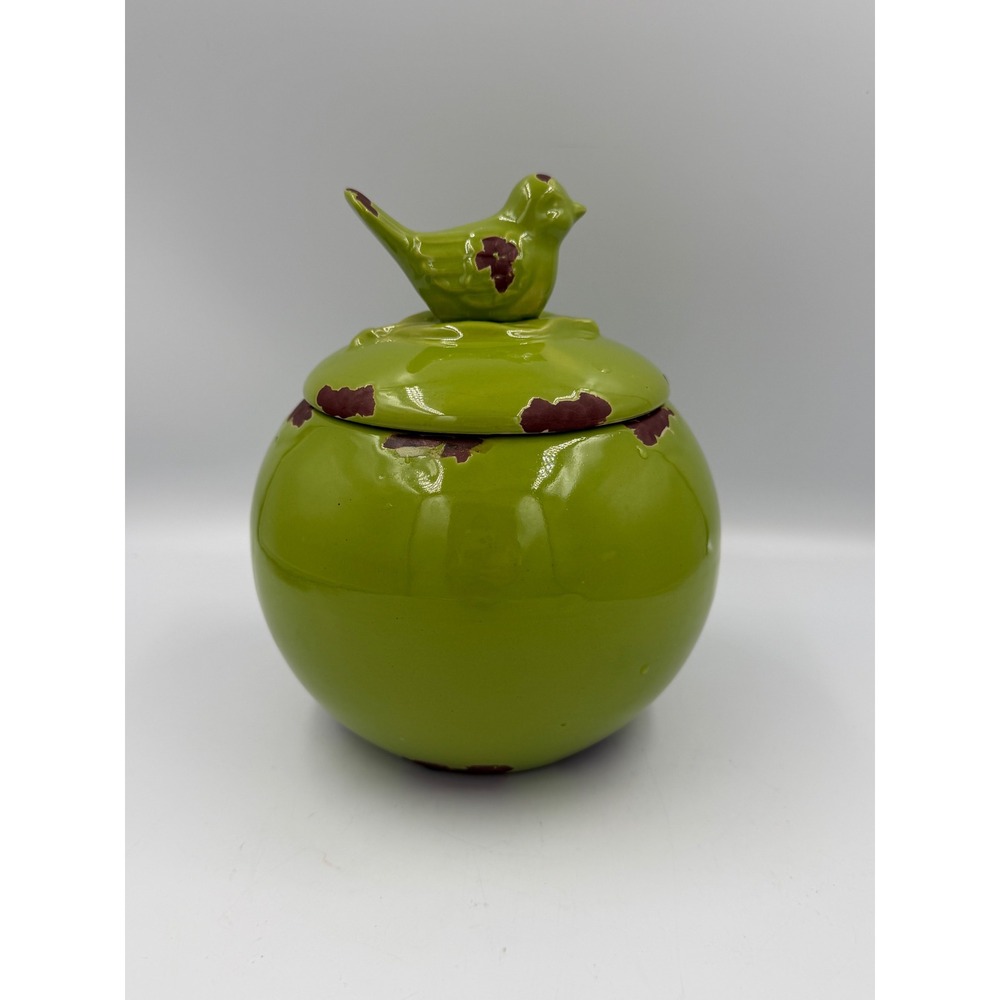 SPI San Pacific International Ceramic Green Bird Jar Canister/Pot 7.5"